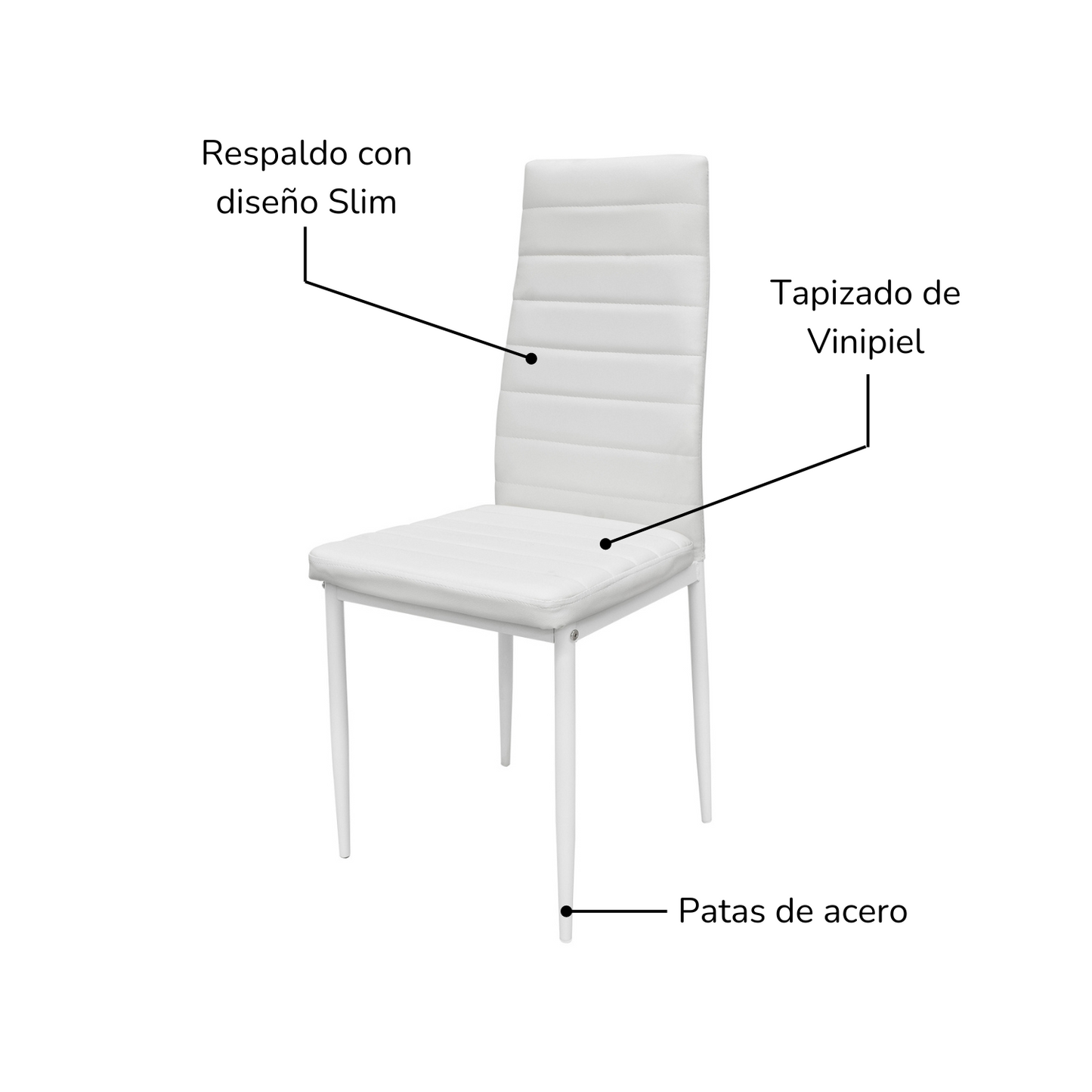 Set 6 Sillas de Comedor Zulu-B con Respaldo Alto Blancas