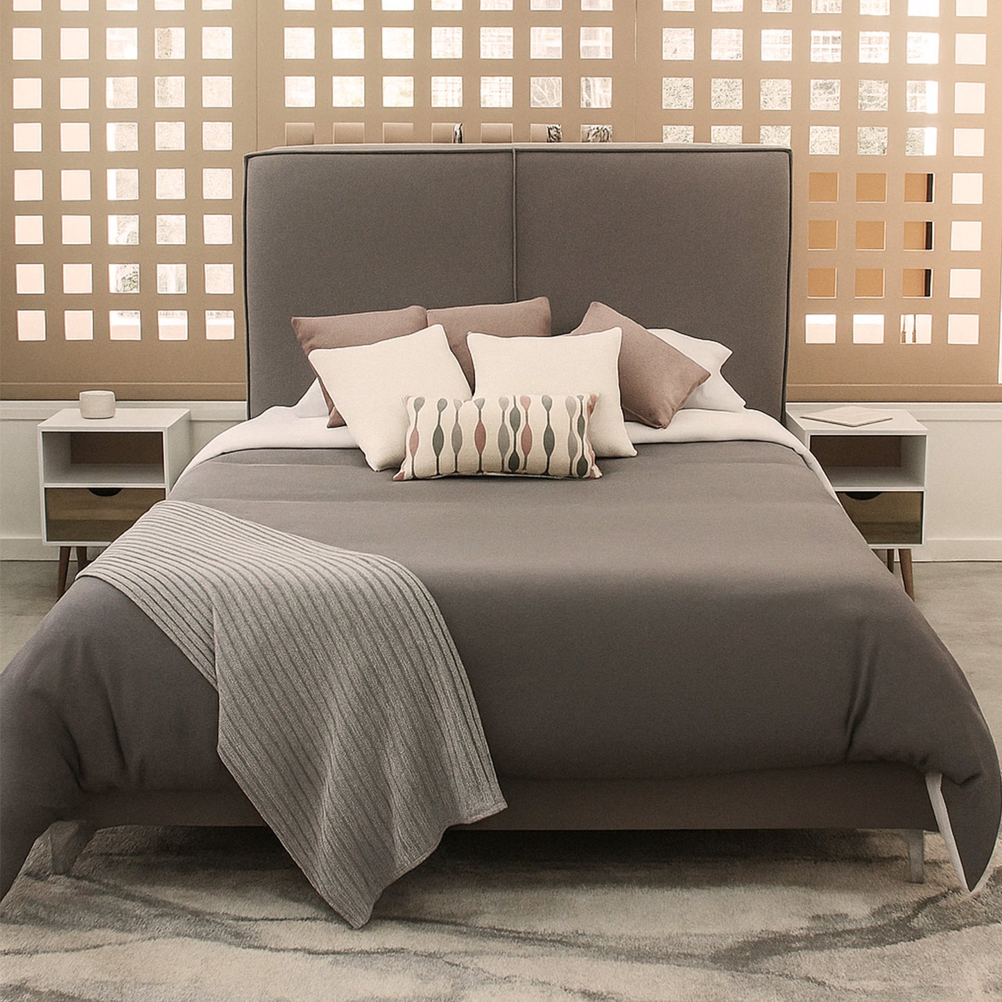 Cama Queen Gala Con Cabecera Gris