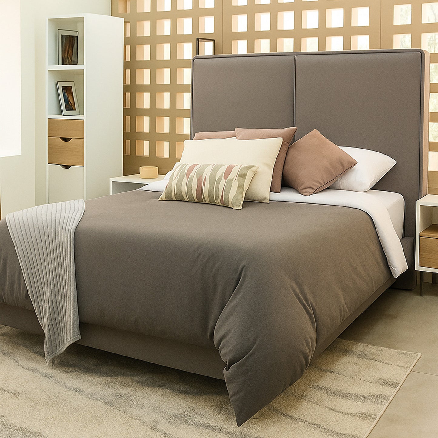 Cama Queen Gala Con Cabecera Gris