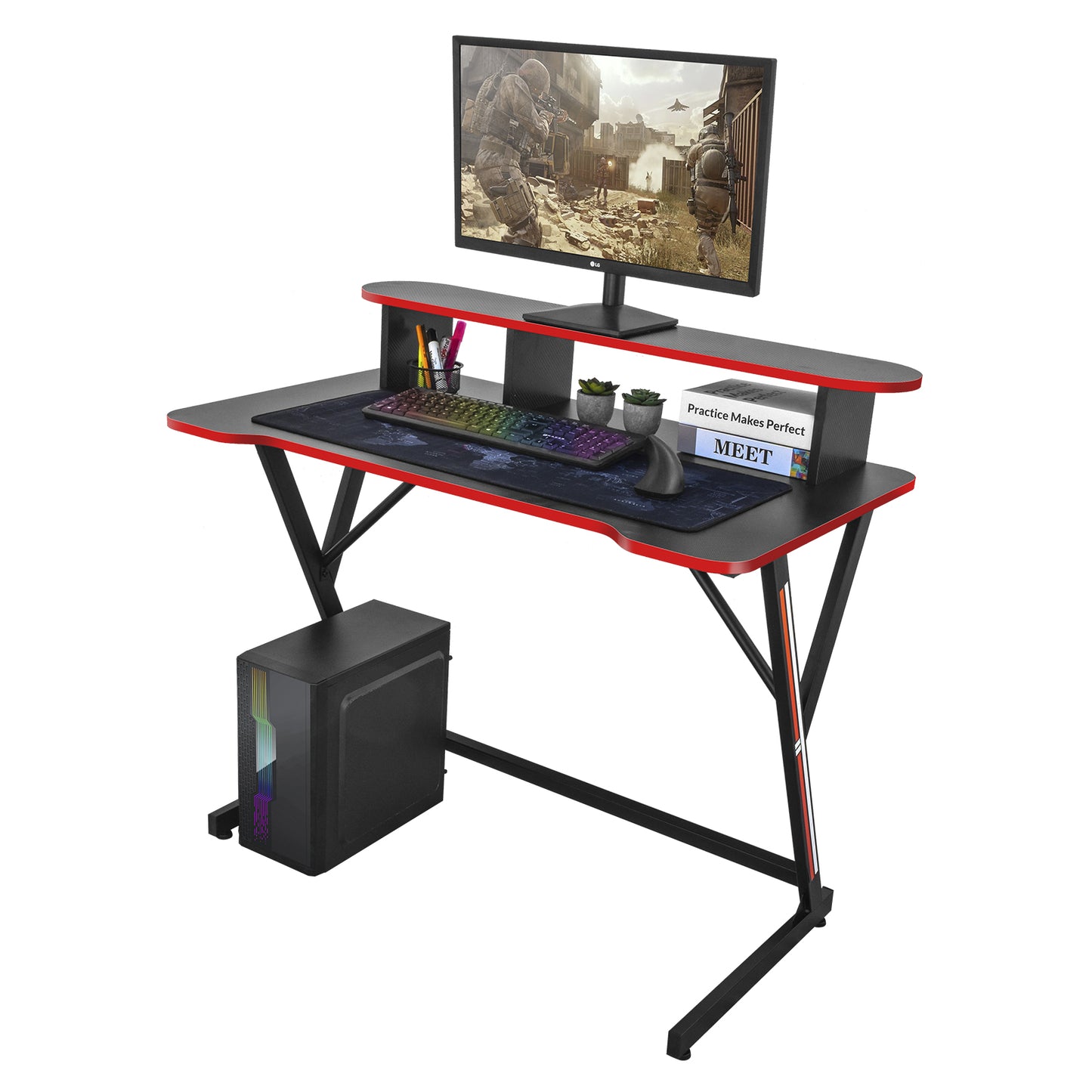 Escritorio para Computadora Moderno con Repisa Rojo
