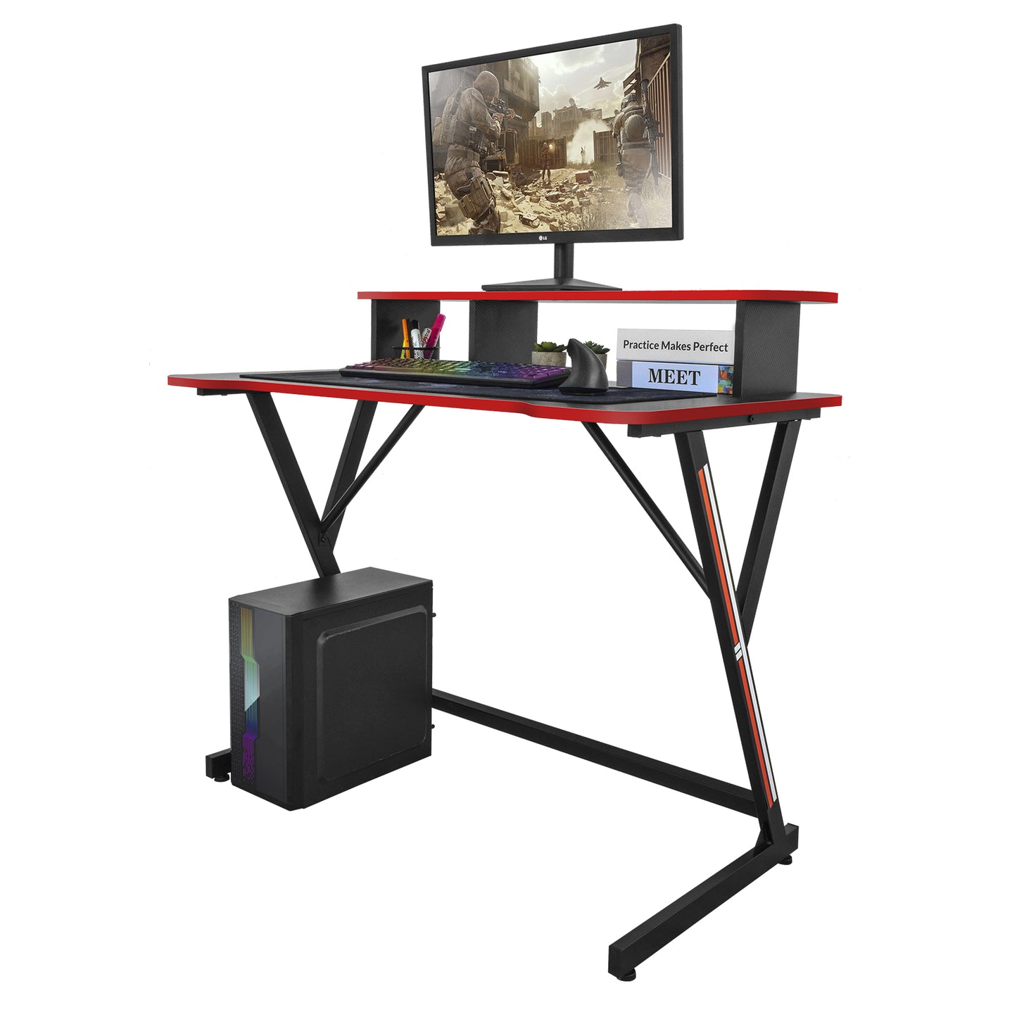 Escritorio para Computadora Moderno con Repisa Rojo
