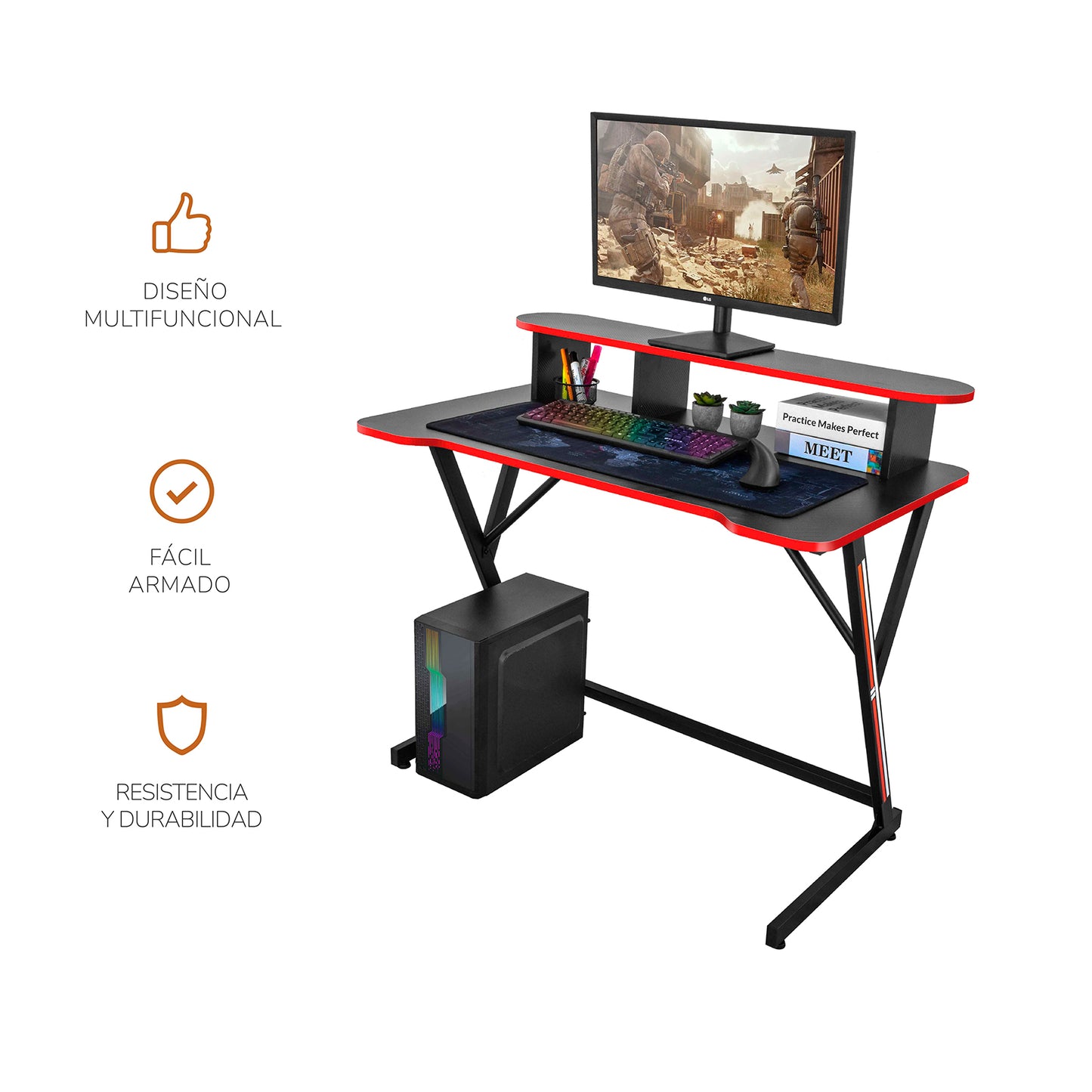Escritorio para Computadora Moderno con Repisa Rojo
