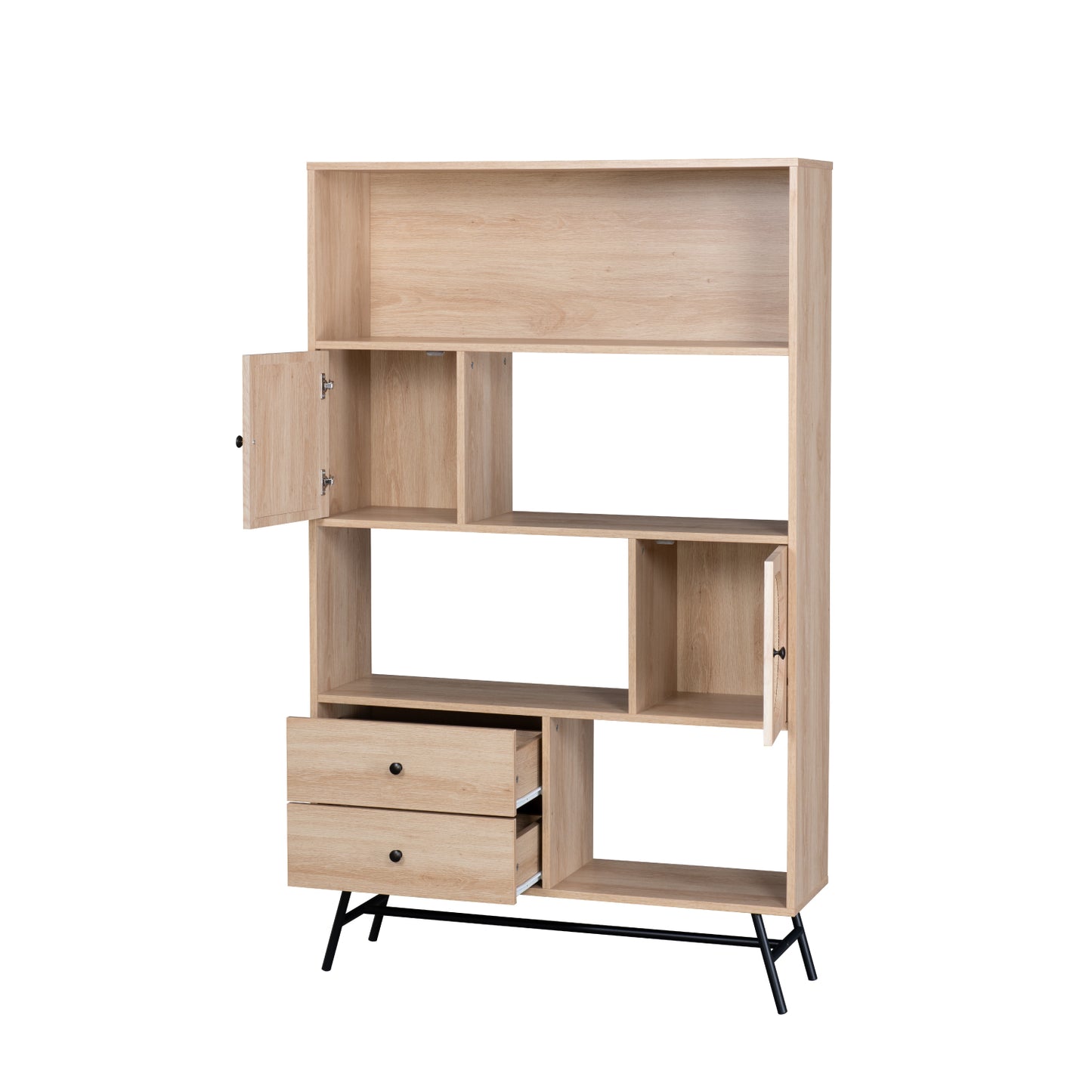 Librero con Estantes Puertas y Cajones de Ratán