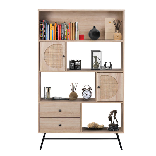 Librero con Estantes Puertas y Cajones de Ratán