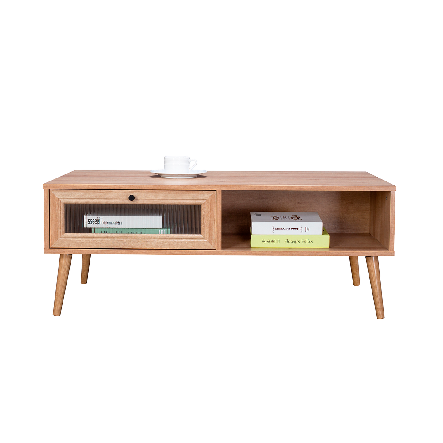 Mesa de Centro con Estante y Cajón de Vidrio