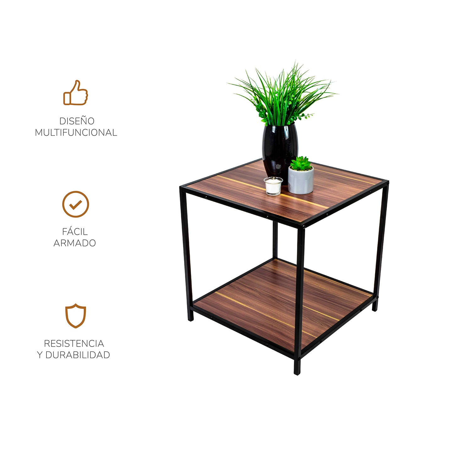 Mesa Auxiliar Latte Tipo Caoba Café y Negra