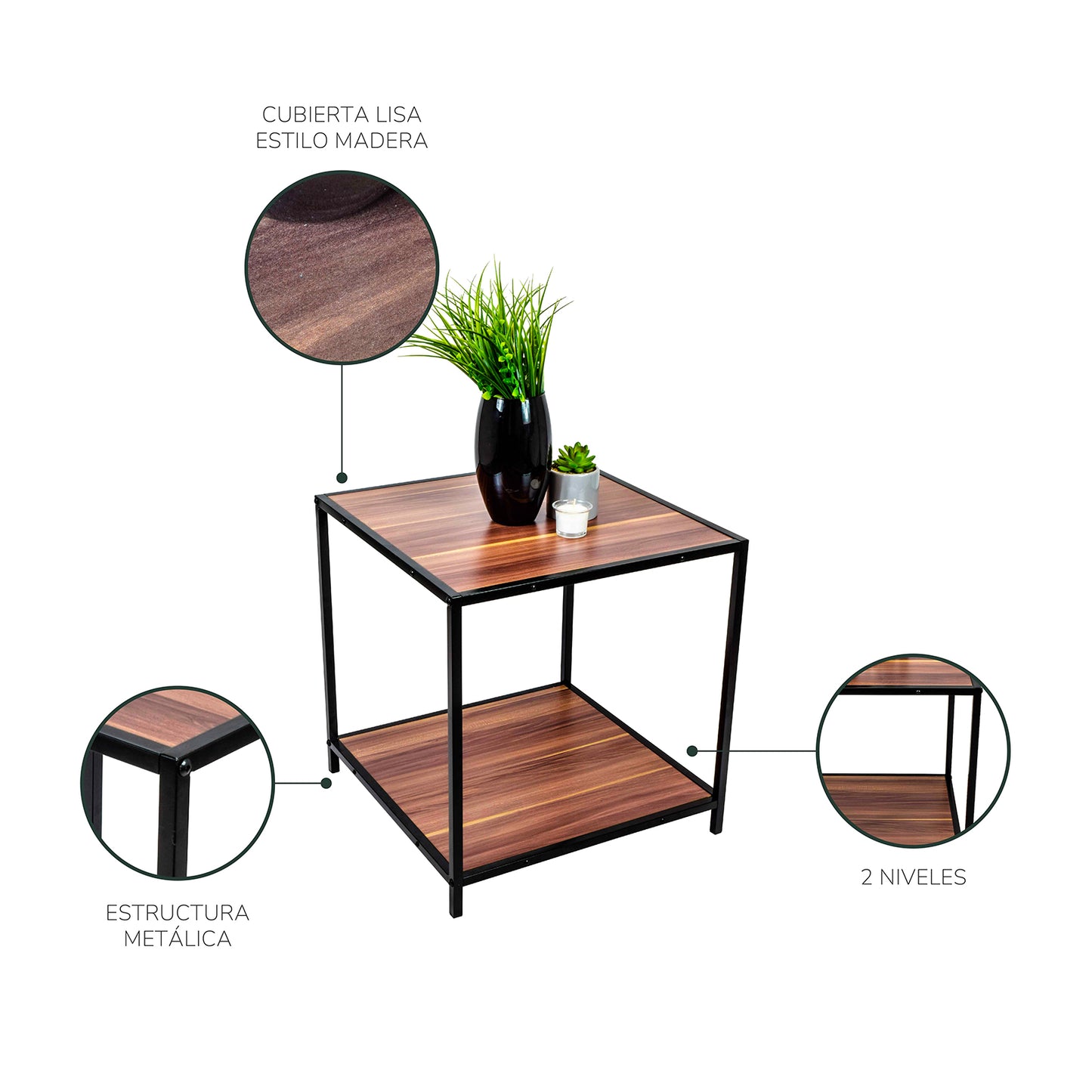 Mesa Auxiliar Latte Tipo Caoba Café y Negra