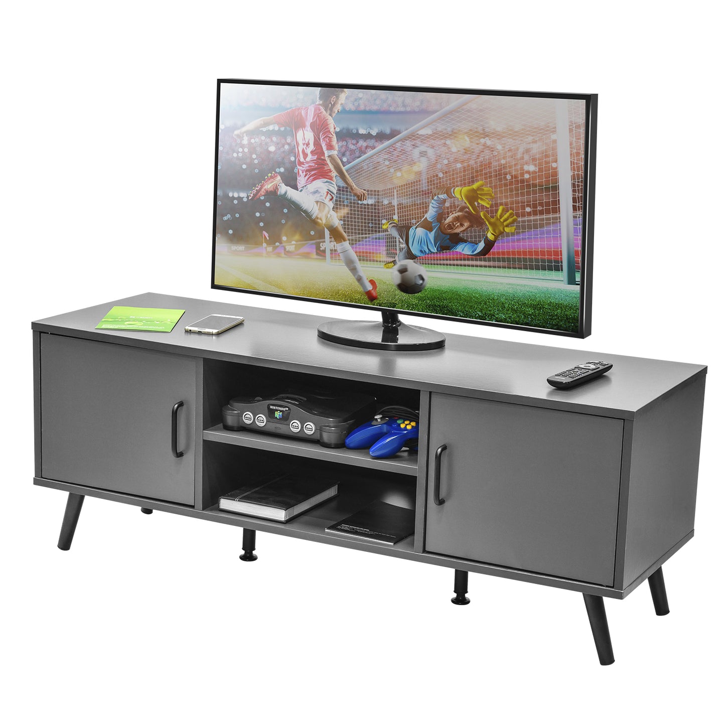 Mueble de TV Lucca-G con Puertas y Entrepaños Gris