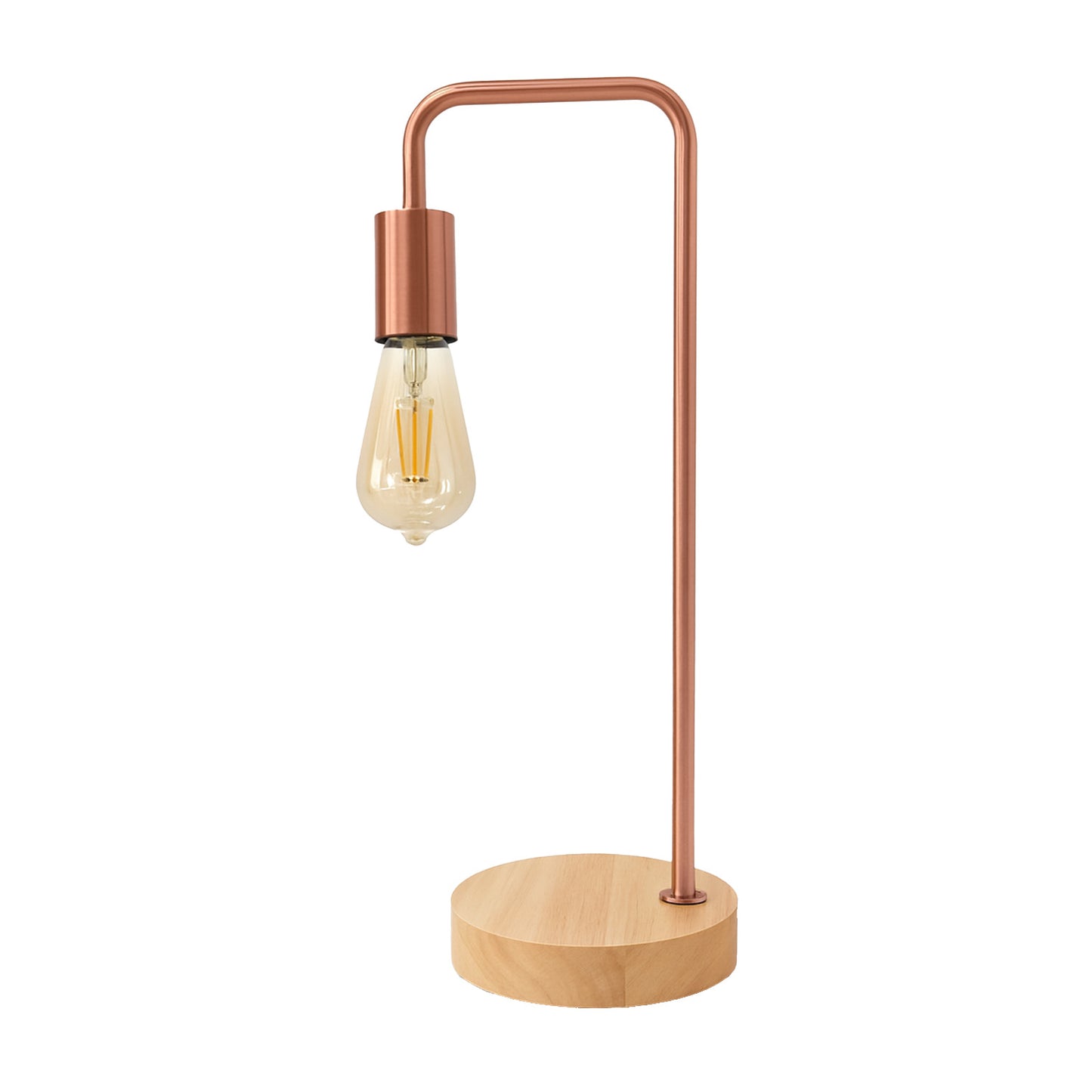 Lámpara de Mesa LED Metálica Cobre Base Madera