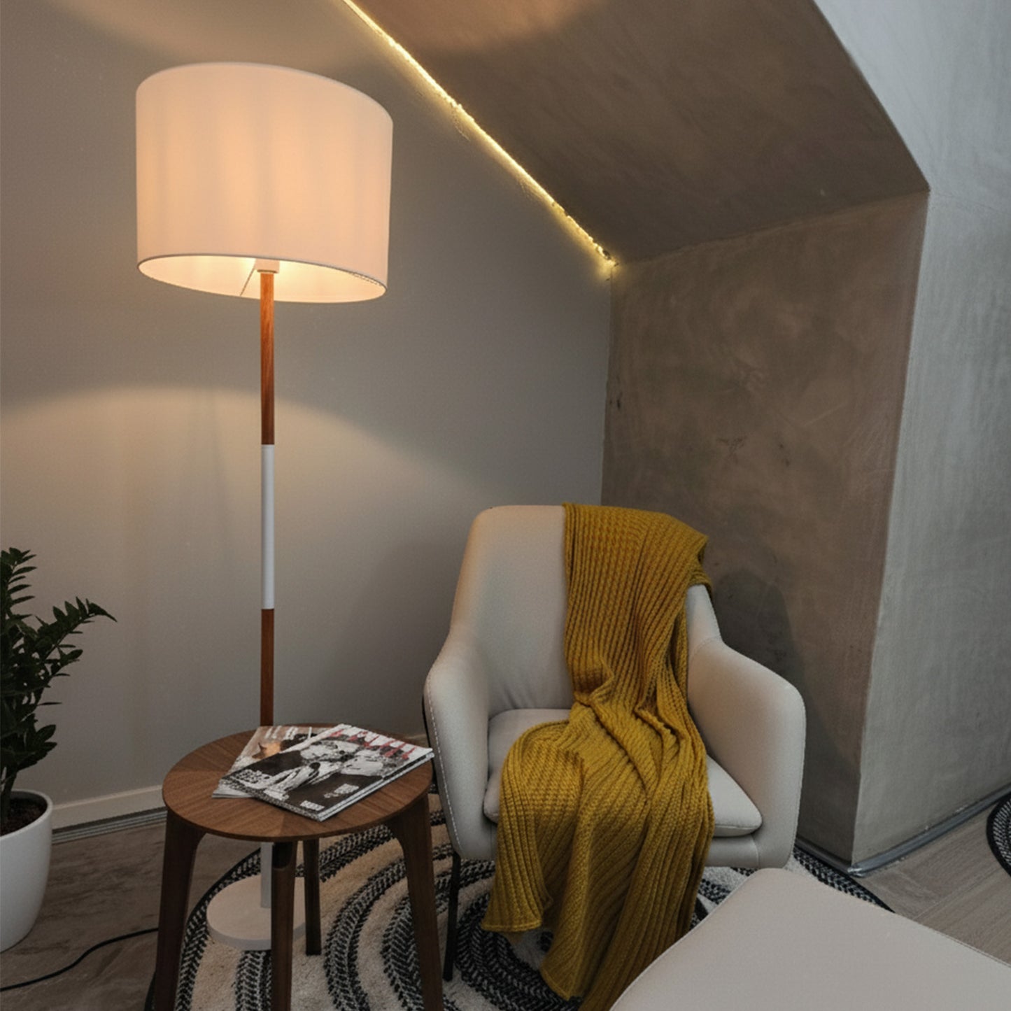 Lámpara de Pie LED Moderna Blanca Detalles Madera