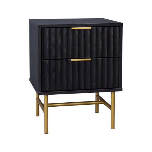 Buró Moderno Diseño Acanalado con 2 Cajones Negro y Dorado