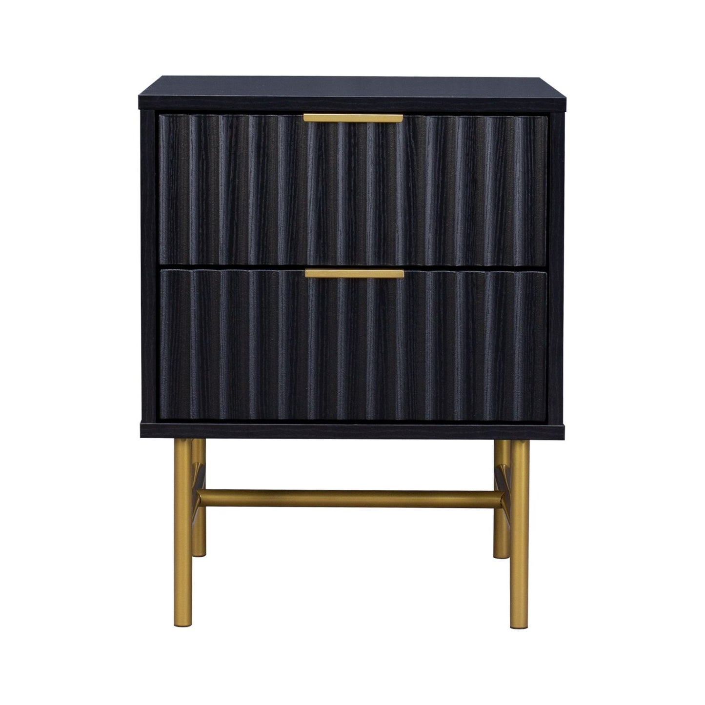 Buró Moderno Diseño Acanalado con 2 Cajones Negro y Dorado