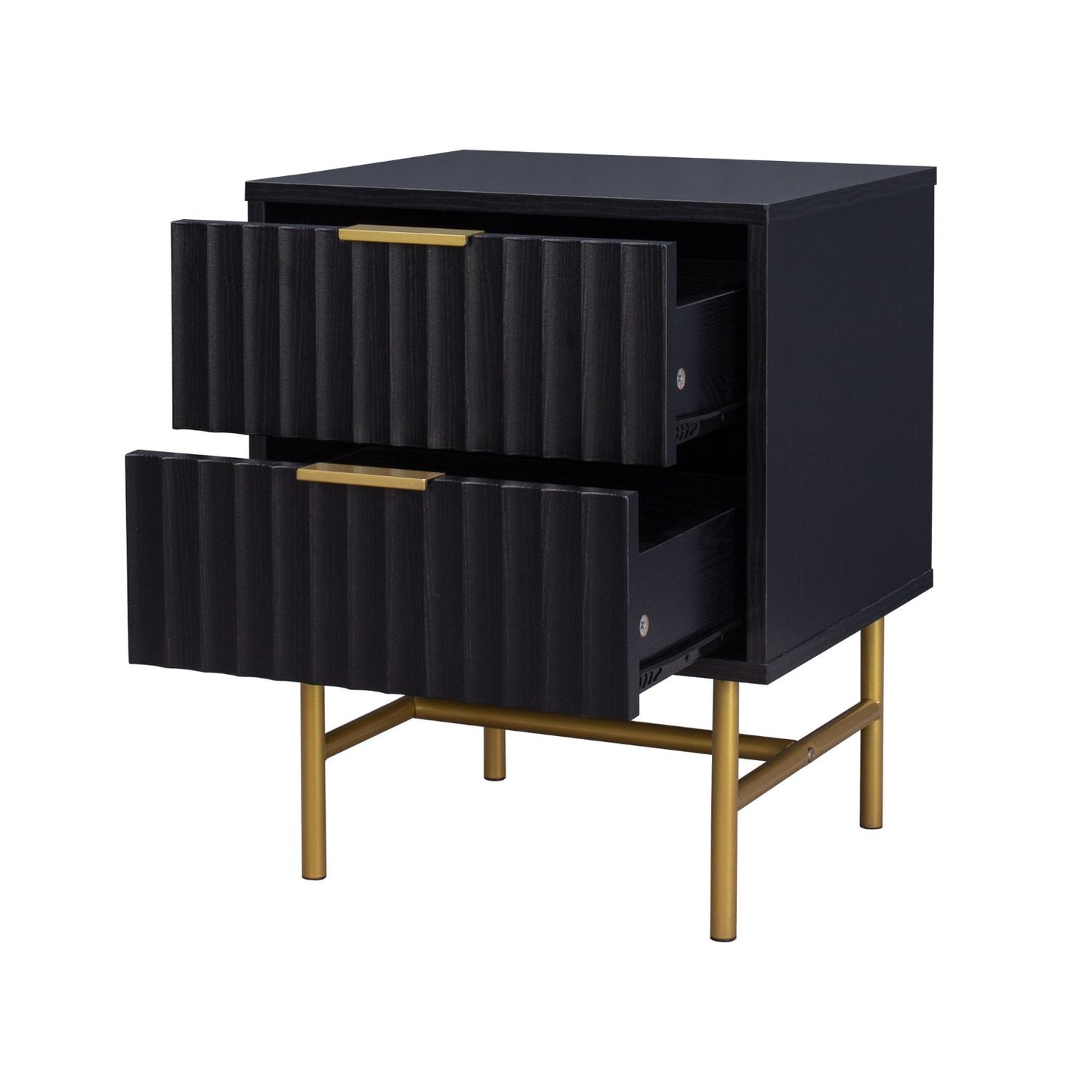 Buró Moderno Diseño Acanalado con 2 Cajones Negro y Dorado