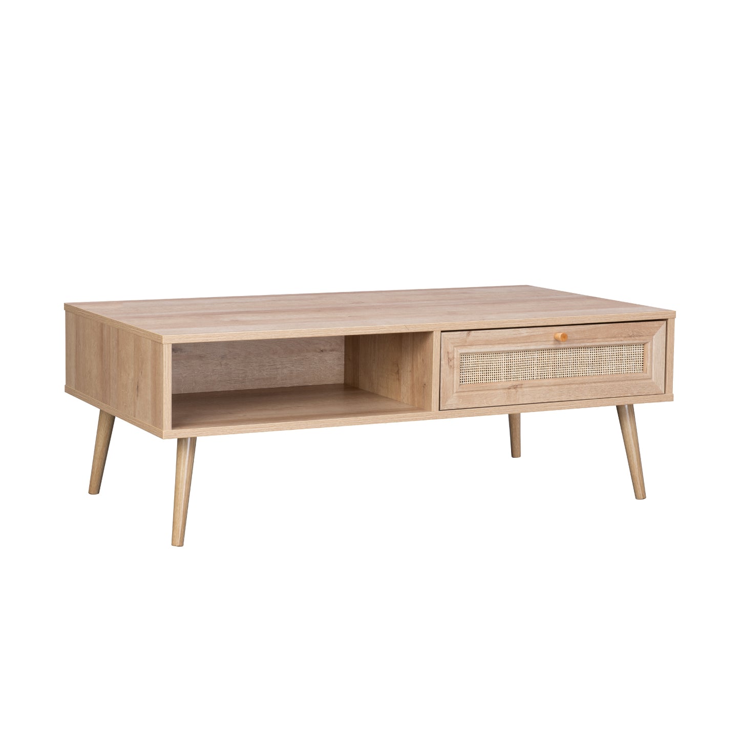 Mesa de Centro con Estante y Cajón de Ratán