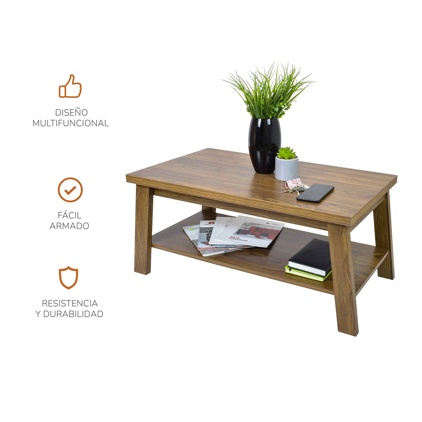 Mesa de Centro Rectangular Matcha de Madera Café