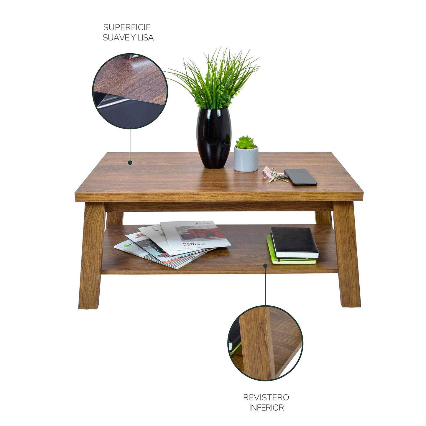 Mesa de Centro Rectangular Matcha de Madera Café