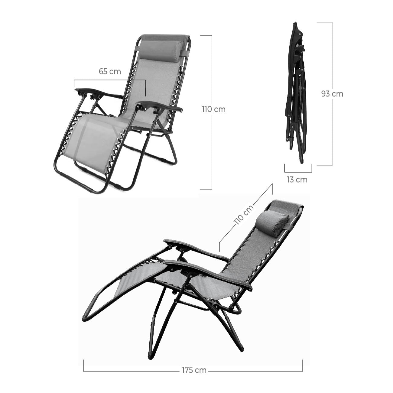 Set 2 Sillas Camastro Reclinables Gris