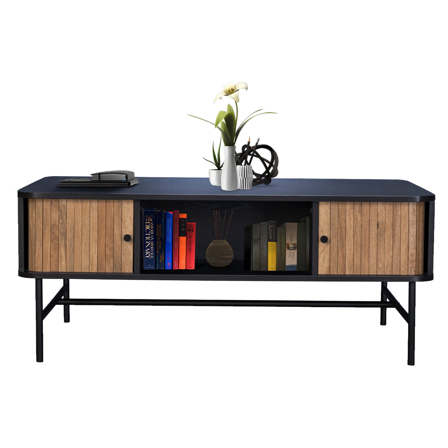 Mesa de Centro Moderna con Puertas Corredizas