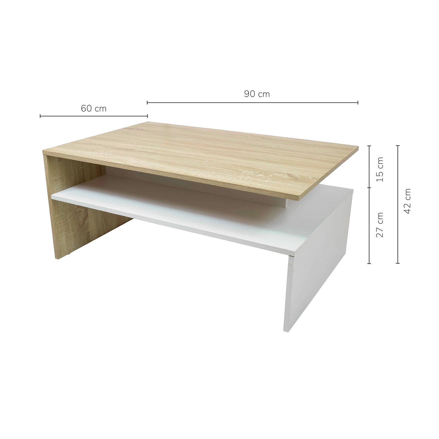Mesa de Centro Olivo con Estante Inferior Beige y Blanca