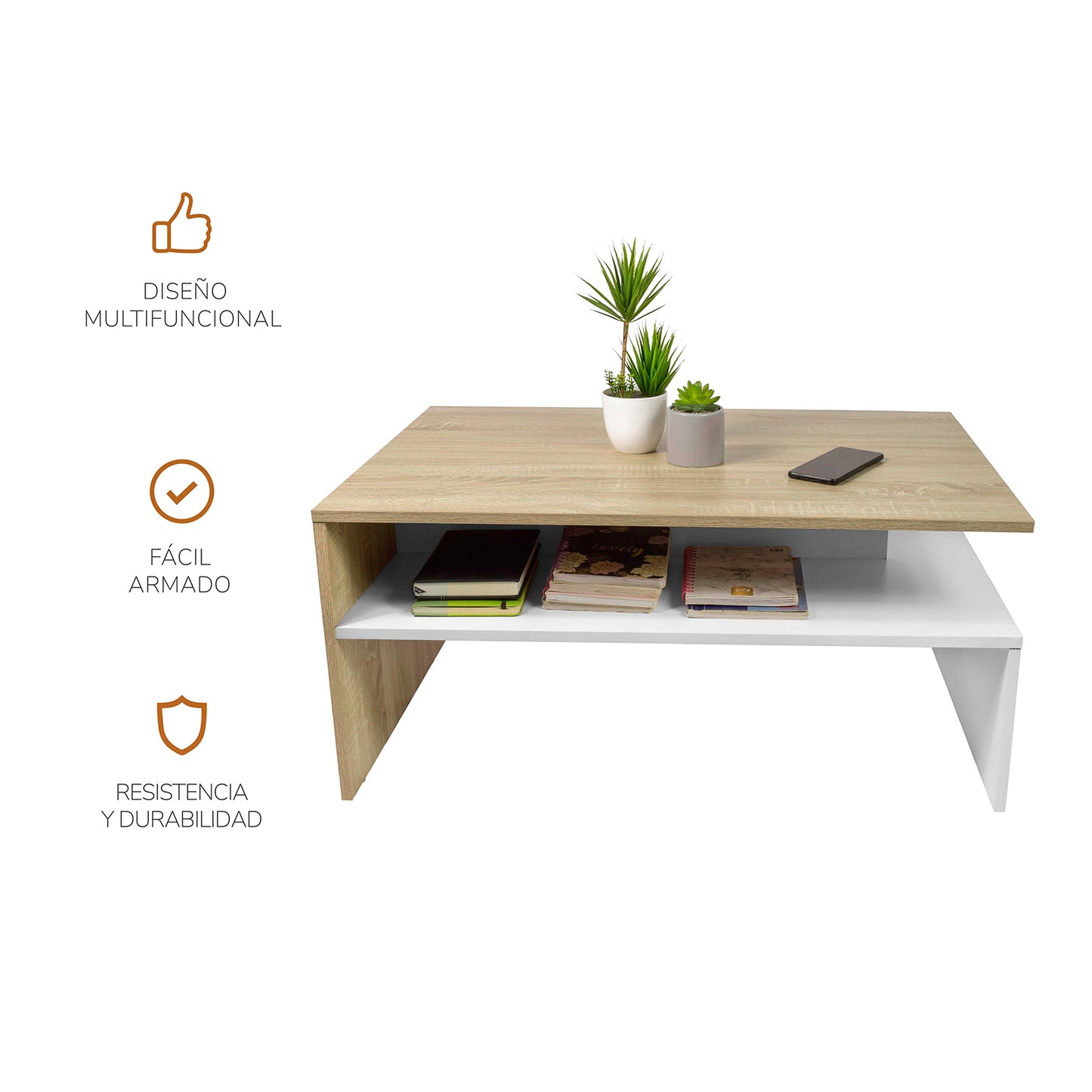 Mesa de Centro Olivo con Estante Inferior Beige y Blanca