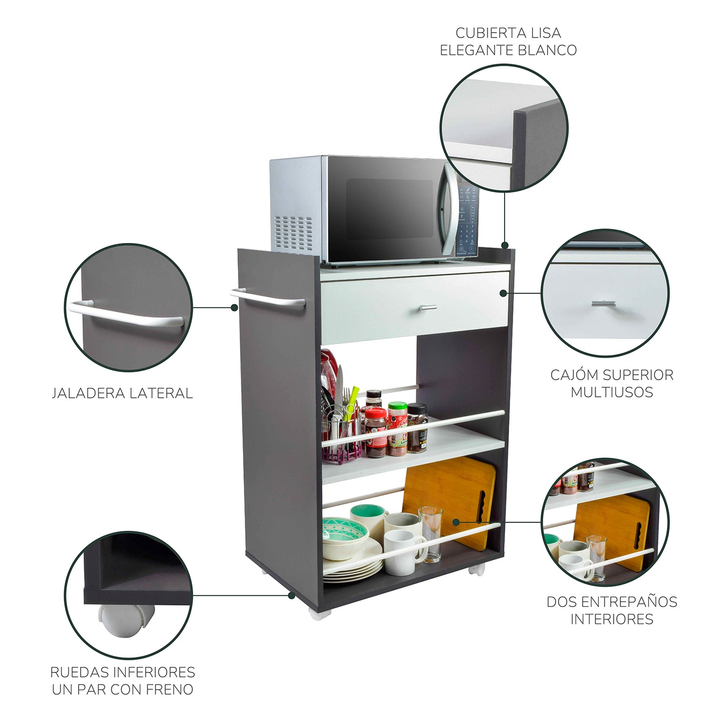 Mueble Organizador Pepper con Cajón y Estantes Gris