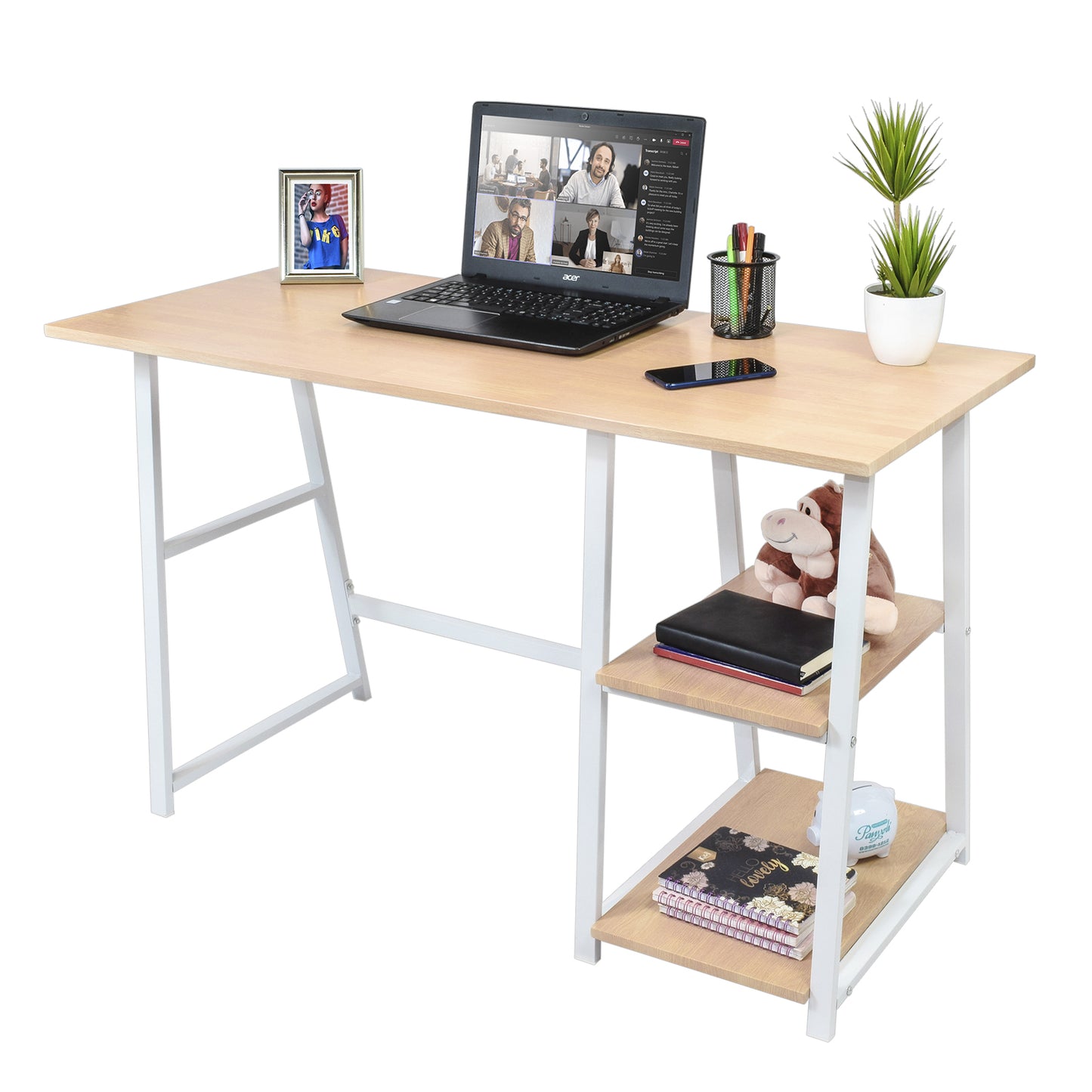 Escritorio Pino-B con Entrepaños Laterales Café Claro