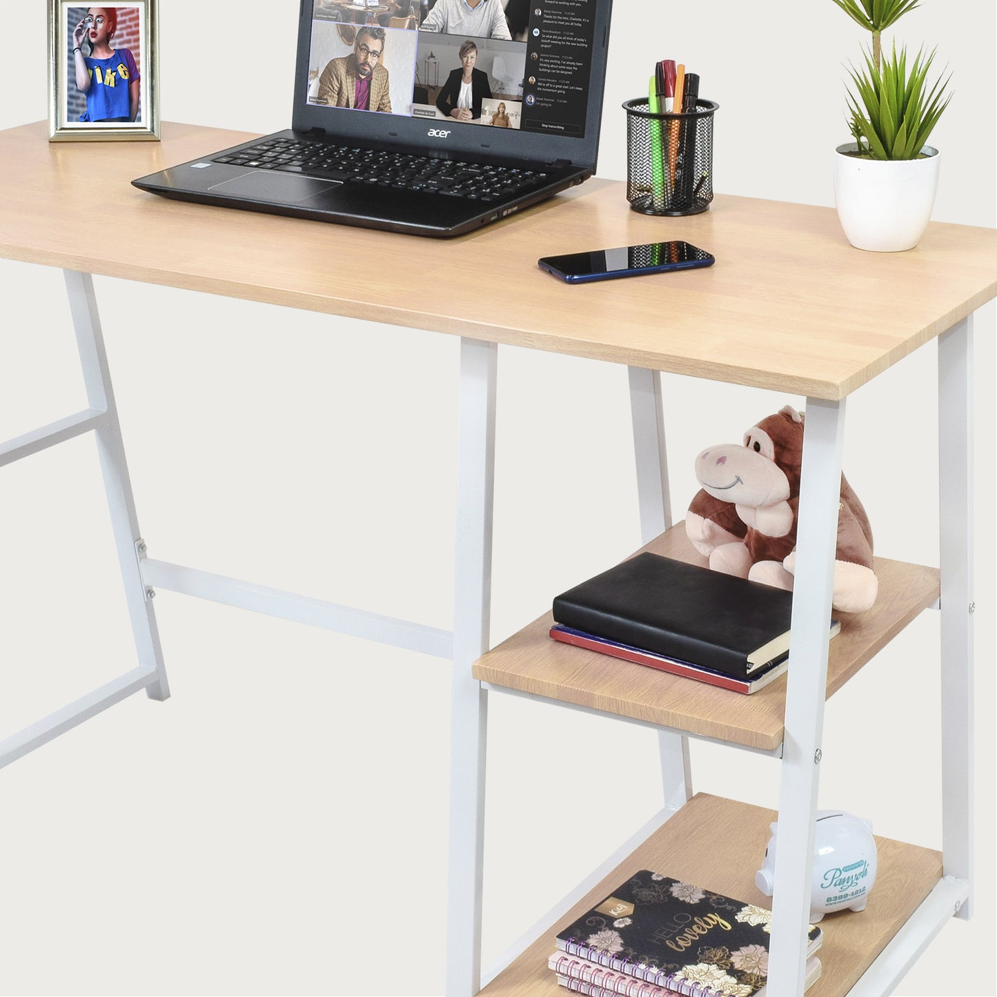 Escritorio Pino-B con Entrepaños Laterales Café Claro