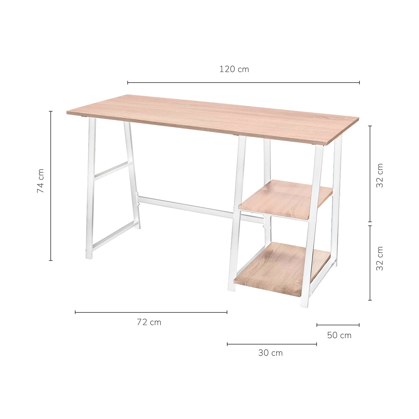 Escritorio Pino-B con Entrepaños Laterales Café Claro