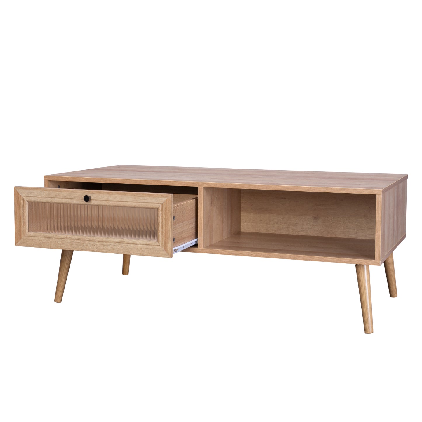 Mesa de Centro con Estante y Cajón de Vidrio