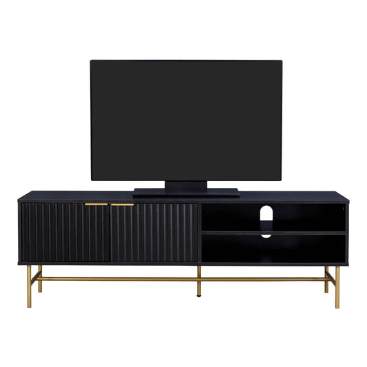 Mueble para TV Moderno Diseño Acanalado Negro y Dorado