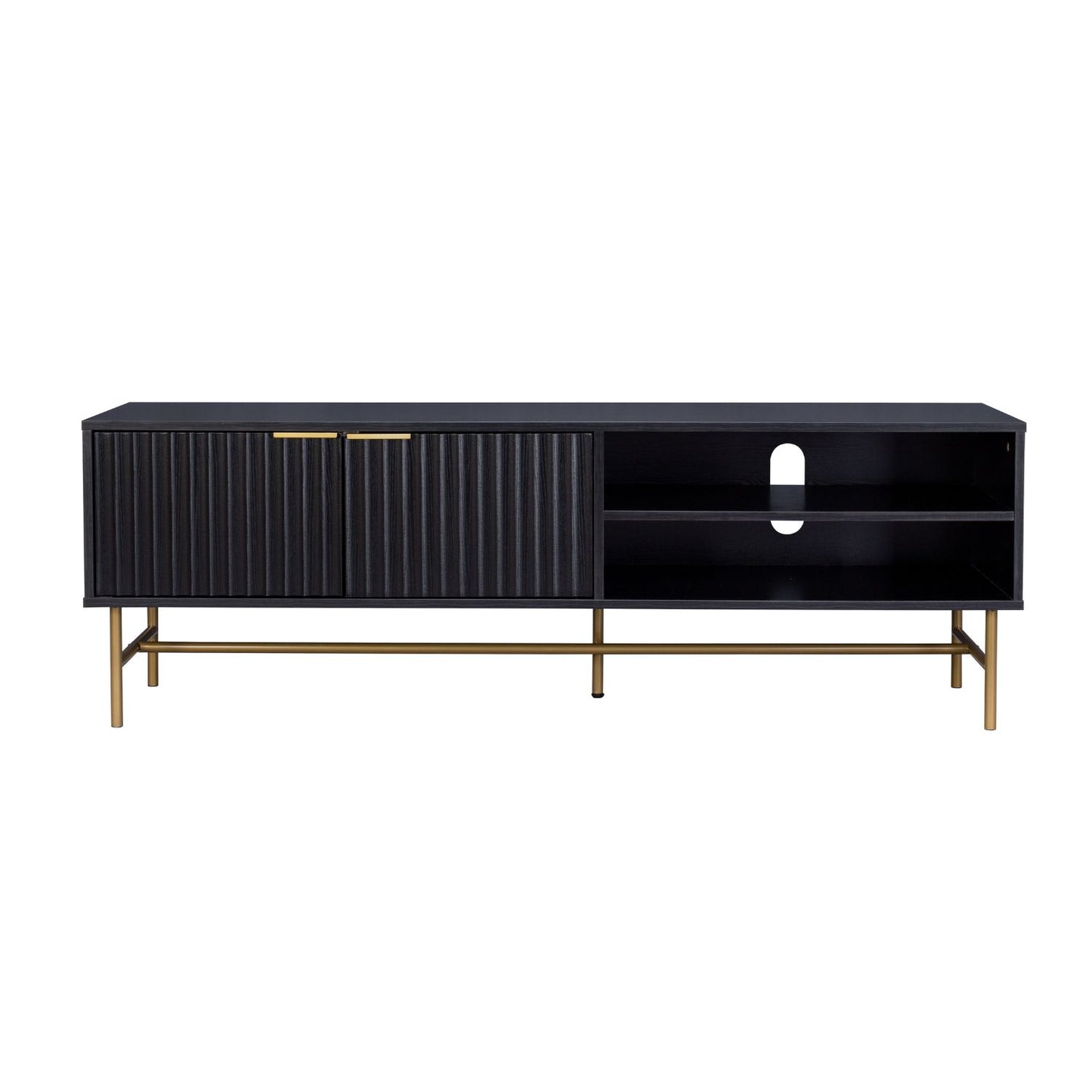 Mueble para TV Moderno Diseño Acanalado Negro y Dorado