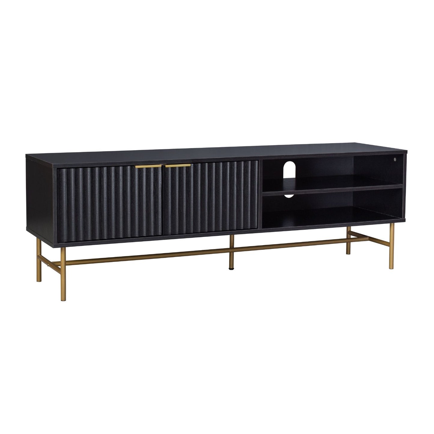 Mueble para TV Moderno Diseño Acanalado Negro y Dorado