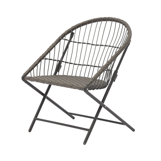 Set 2 Sillas de Ratán Sintético Gris + Mesa Auxiliar Redonda Plegables