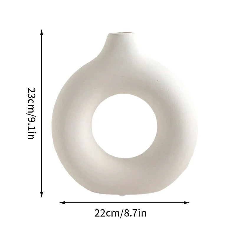 Jarrón Cerámica de Imitación Diseño Donut Blanco