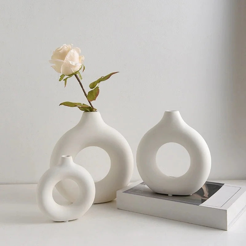 Jarrón Cerámica de Imitación Diseño Donut Blanco