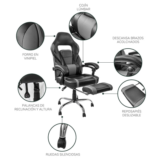 Silla Gamer Samus Reclinable con Descansapies Negra