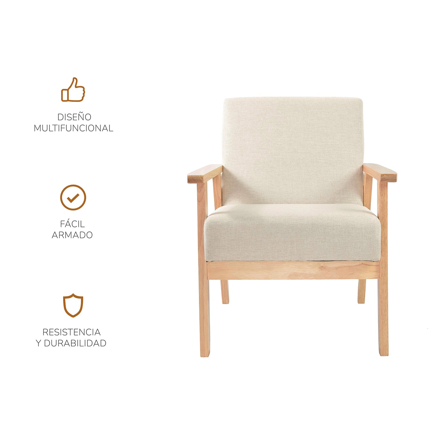 Sillón Individual San Carlos de Madera Tapizado Beige
