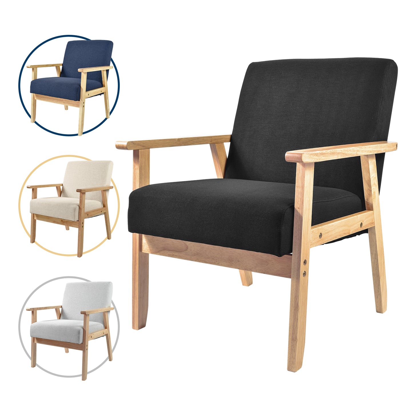 Sillón Individual San Carlos de Madera Tapizado Negro
