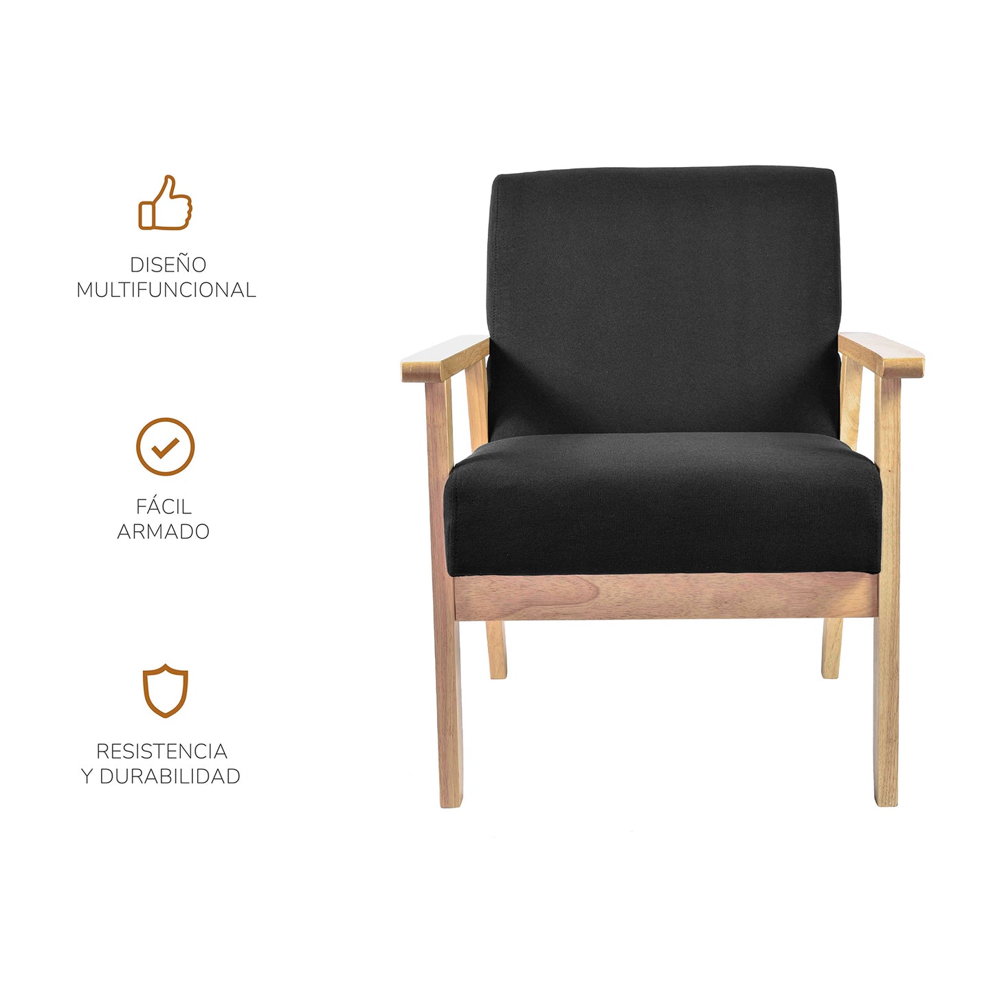 Sillón Individual San Carlos de Madera Tapizado Negro