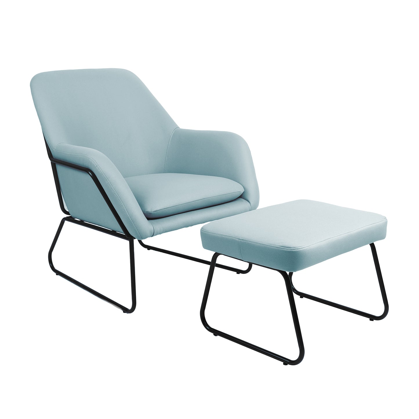 Sillón Individual con Taburete Reposapiés Terciopelo Azul