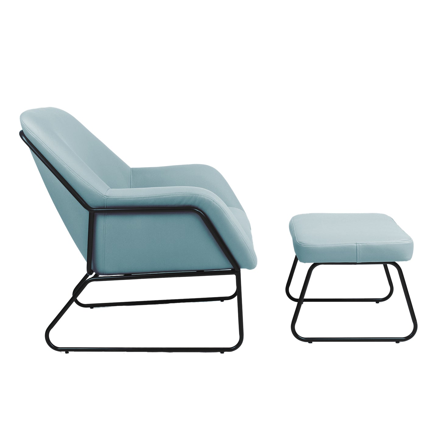 Sillón Individual con Taburete Reposapiés Terciopelo Azul