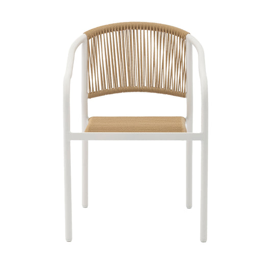 Set 4 Sillas de Exterior de Cuerda de Ratán Sintético Café y Blanco