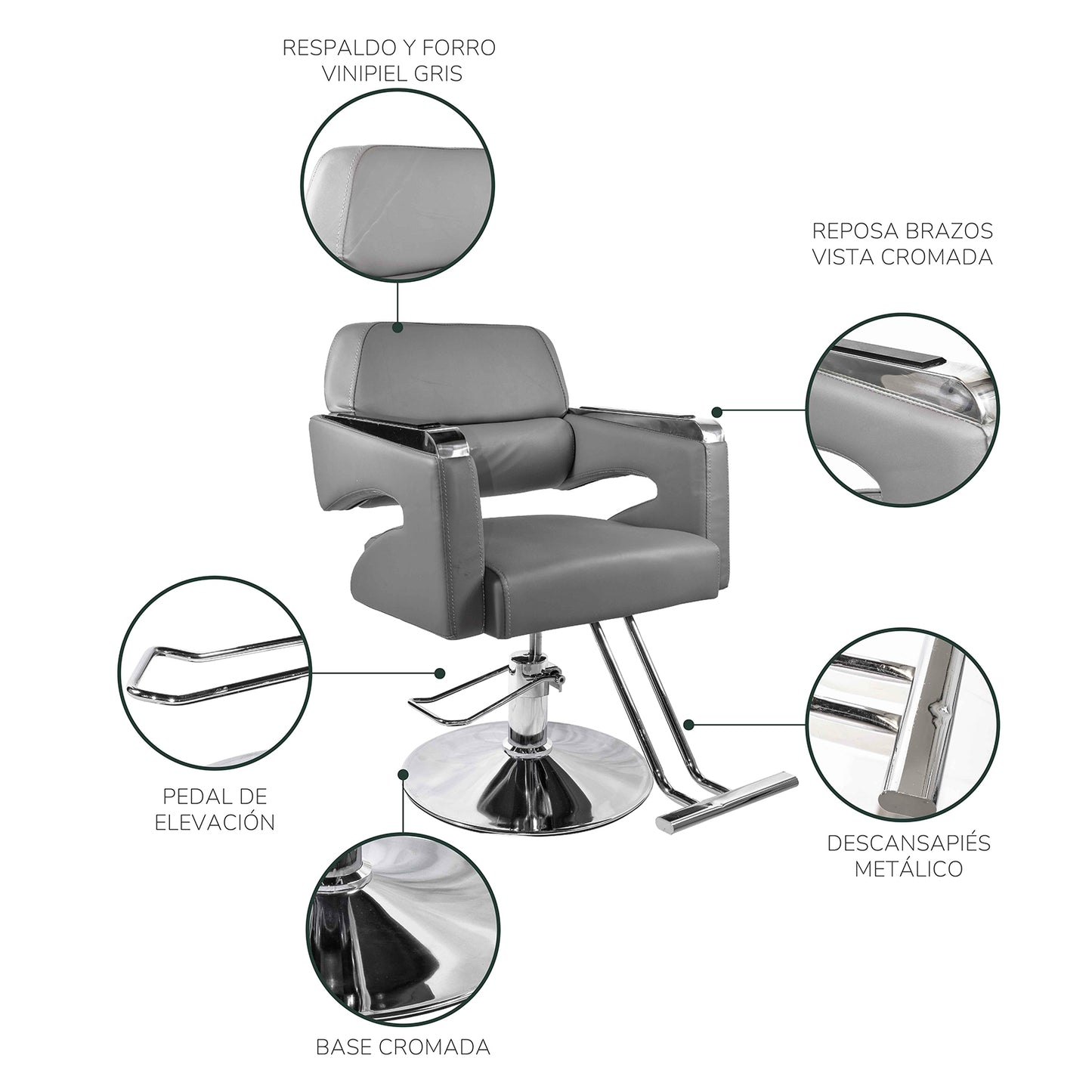 Silla Peluquería o Barbería Swiss Altura Regulable Gris