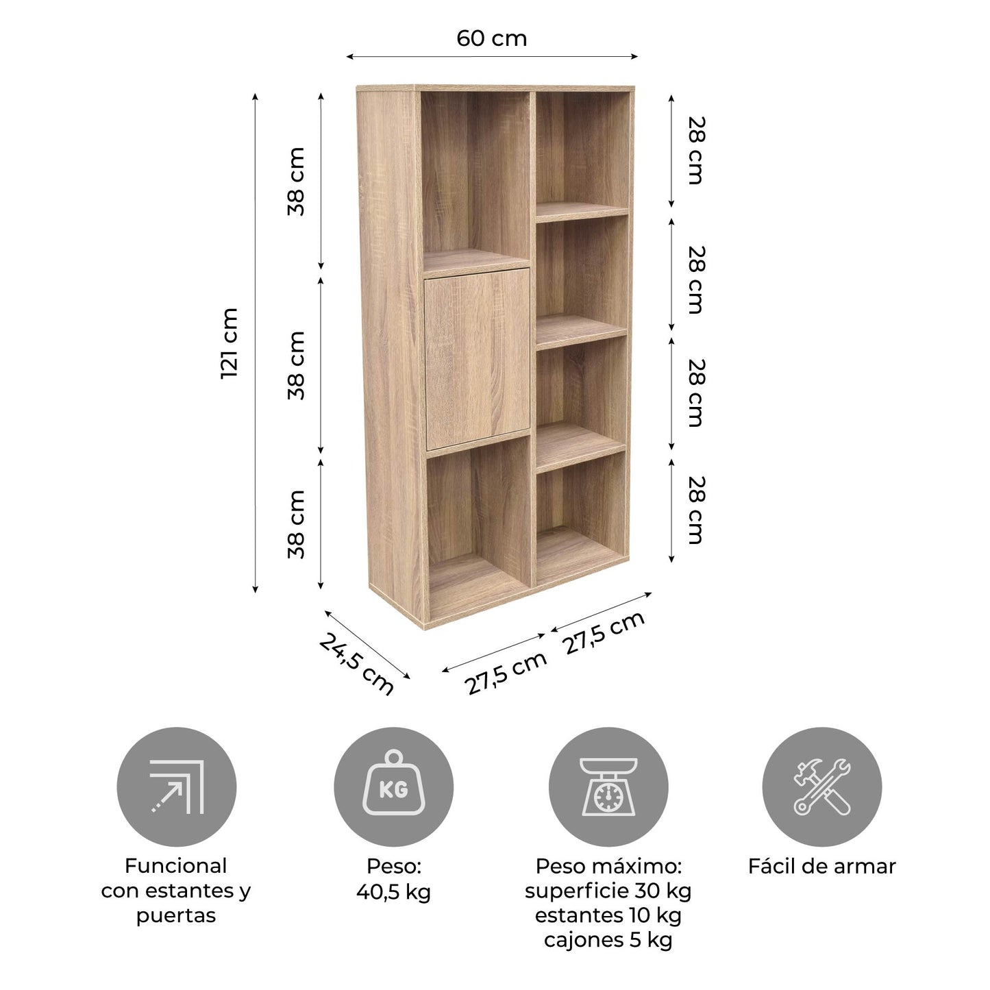 Librero Minimalista Estilo Madera Roble