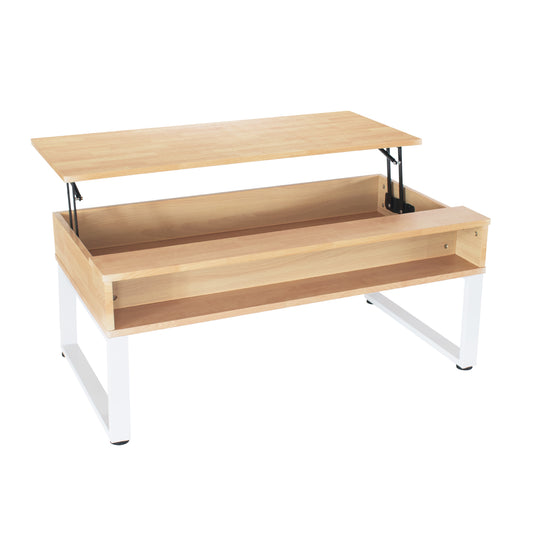 Mesa de Centro Elevable con Compartimento Oculto Café y Blanco