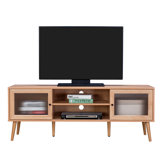 Mueble para TV con Estantes y Puertas de Vidrio
