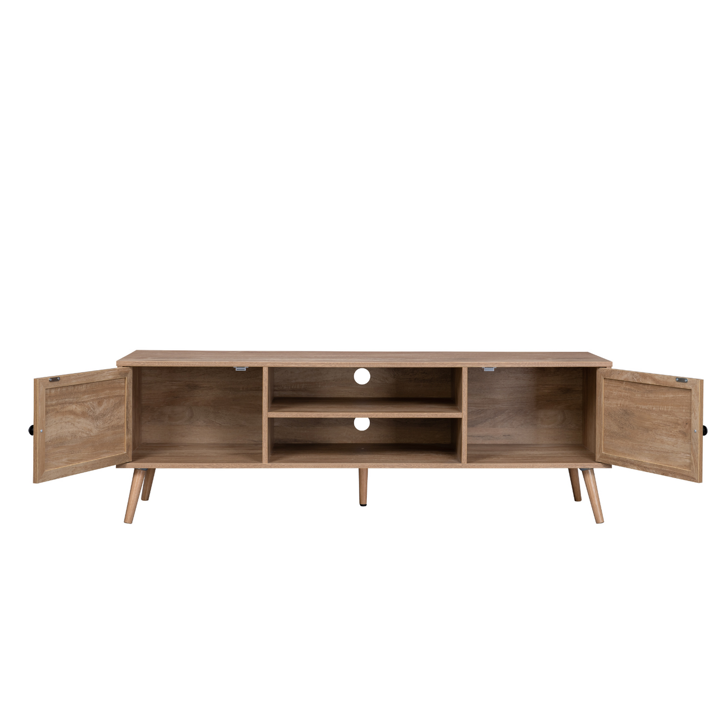 Mueble para TV con Estantes Centrales y Puertas de Ratán