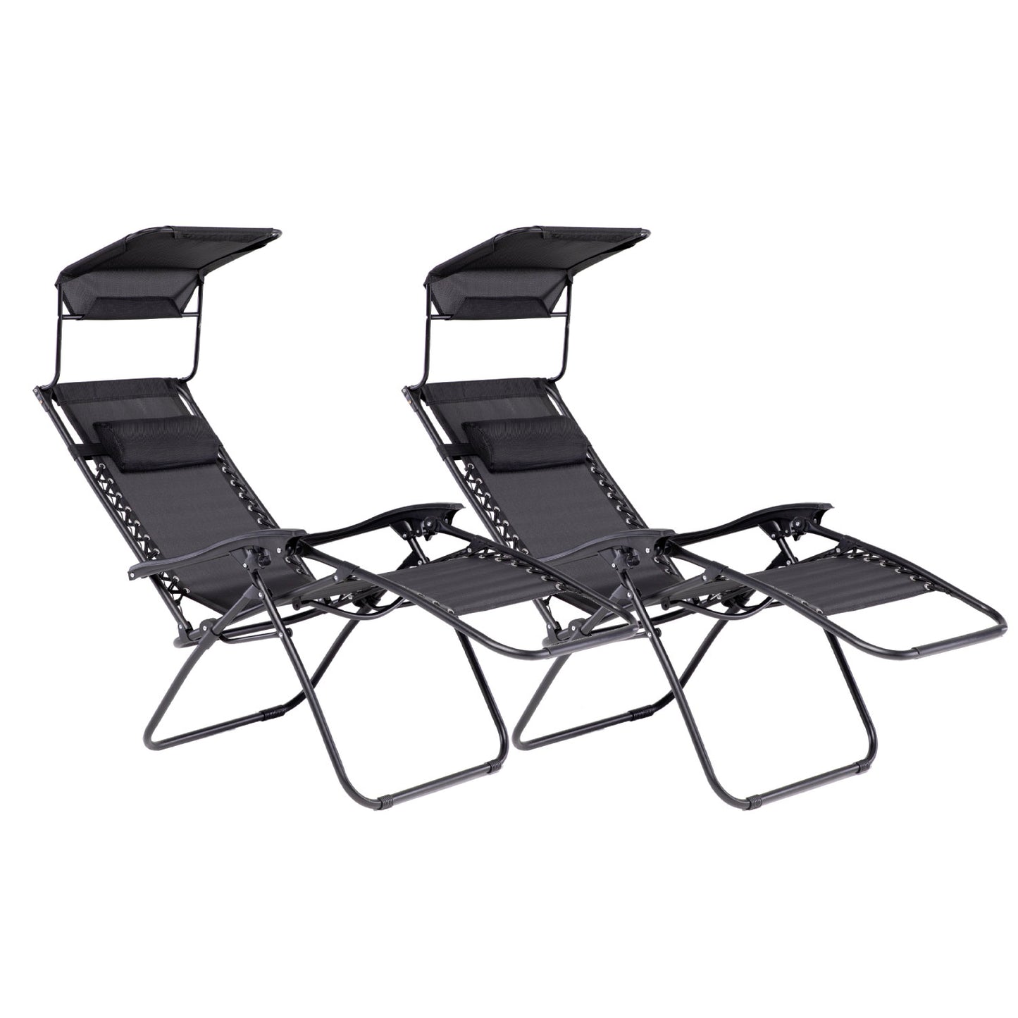 Set 2 Sillas Camastro Reclinables Con Toldo Negro