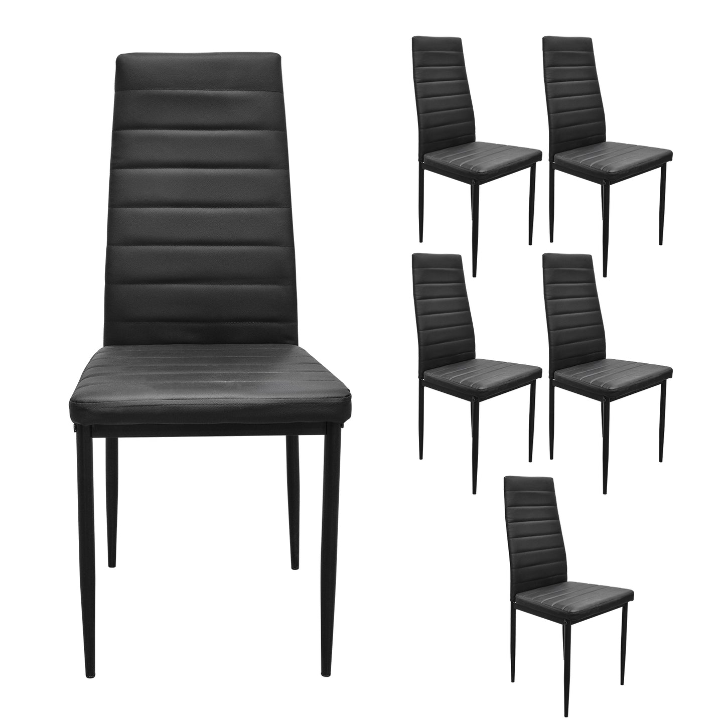 Set 6 Sillas de Comedor Zulu-N con Respaldo Alto Negras