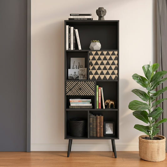 Librero Vertical Moderno Negro y Café